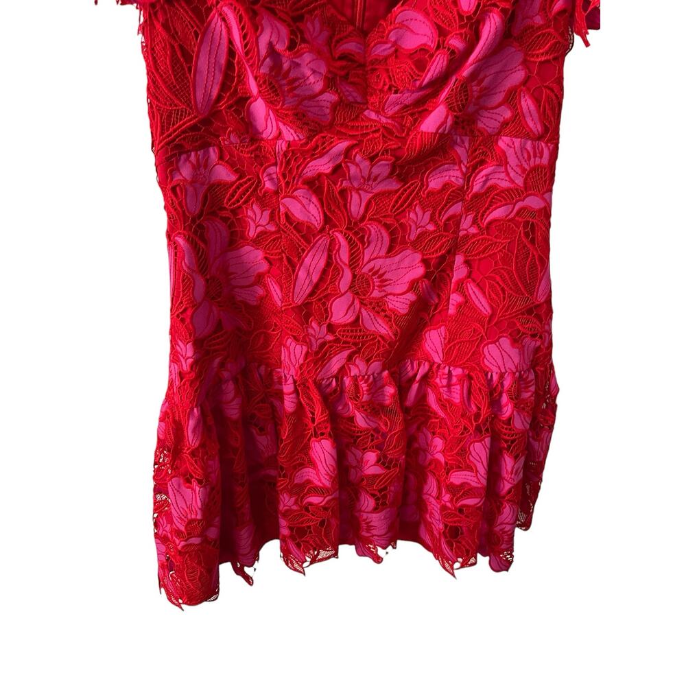 Monique Lhuillier Embroidered Lace Minidress Guipure Lace Coquette Fairy Sz 12 - Picture 12 of 13